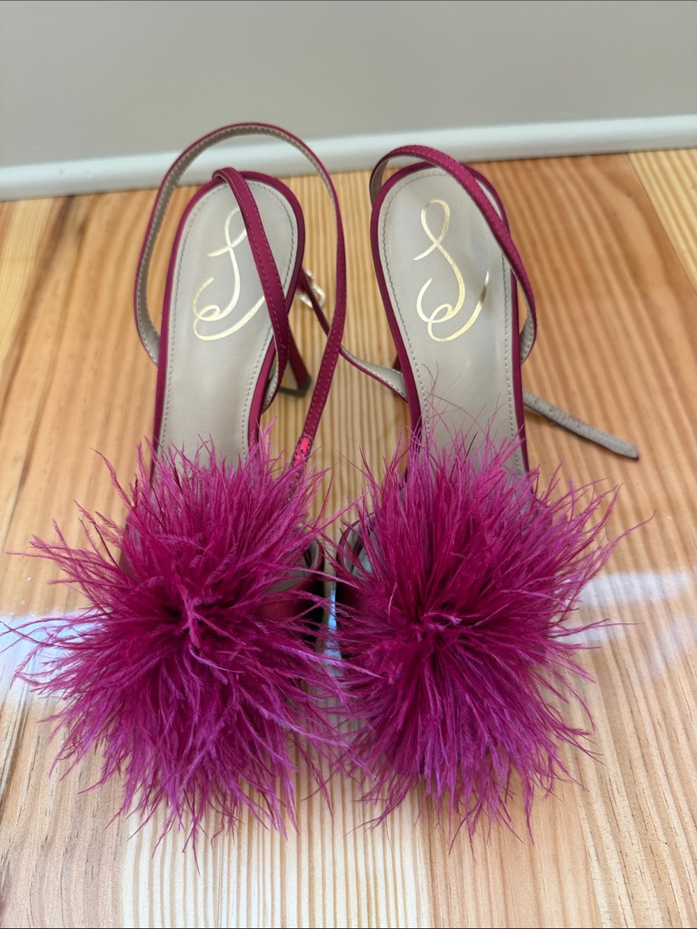 Sam Edelman Fuchsia Feather Pom Slingback Heels